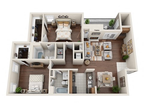 Floor plan for 2 beds, 2 baths, 1213 sqft